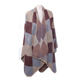 U Shape Diamond Print Poncho