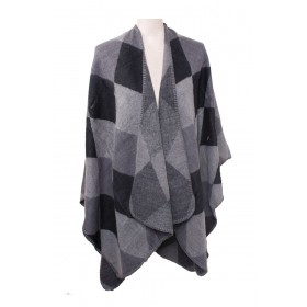 U Shape Diamond Print Poncho