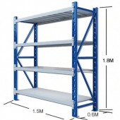 1.5mx0.6mx1.8m Metal Garage Shelving - Blue/Grey